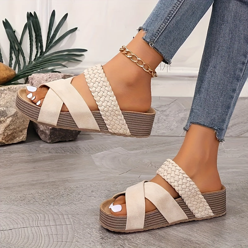 Brown braided wedge sandals - Clara