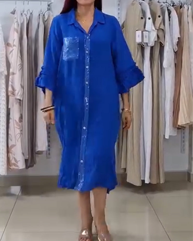 Hemdkleid Glockenärmel Pailletten Patchwork