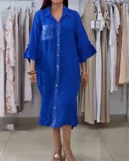 Hemdkleid Glockenärmel Pailletten Patchwork