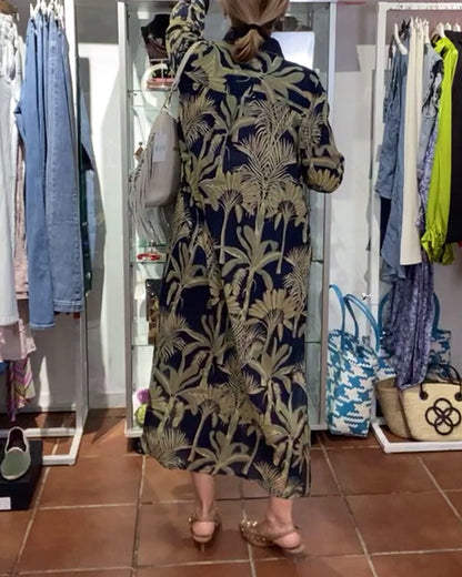 A-Linien-Kleid mit Revers-Print und Gürtel