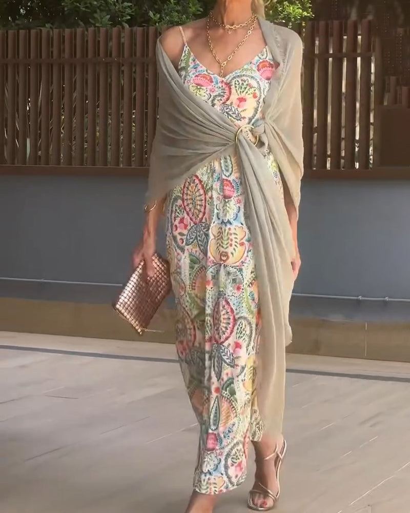 Kleid Bedruckt Träger Maxi