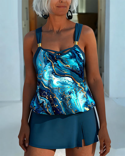 Tankini Bedrucktes Tanktop Casual Rock Seitenschlitz