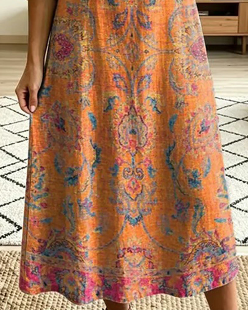 Kleid Vintage V-Ausschnitt Blumenprint