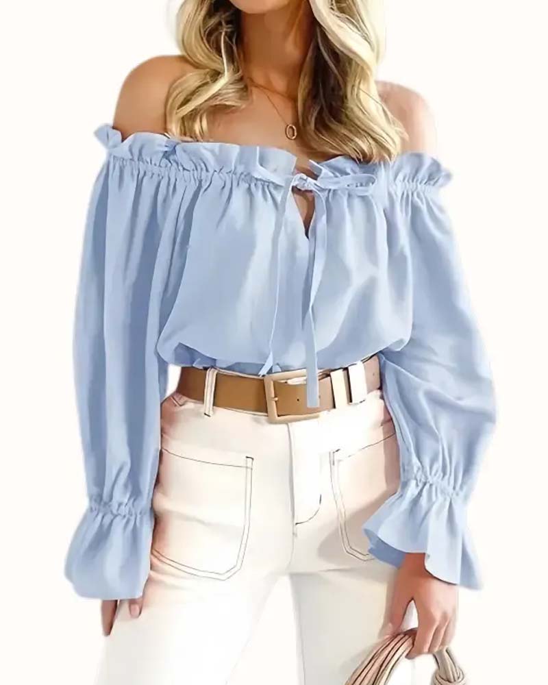 Bluse Off-Shoulder Rüsche Langarm