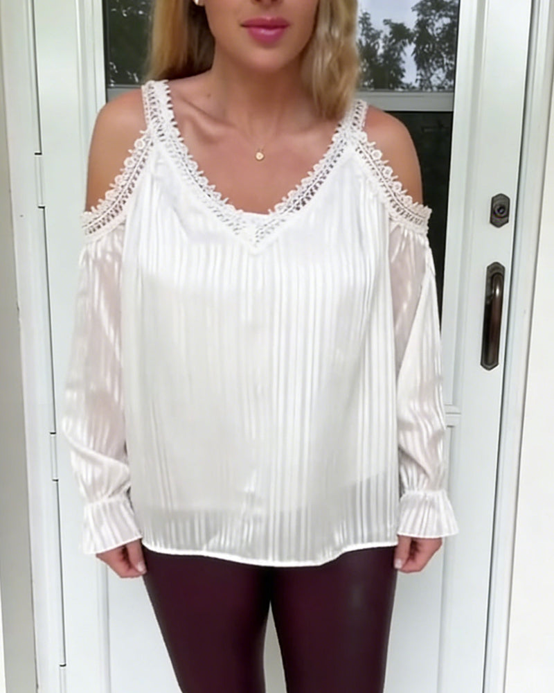 Bluse Mit Spitze Und Ausgestelltem Schulter Falt