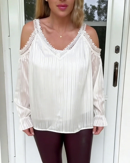 Bluse Mit Spitze Und Ausgestelltem Schulter Falt