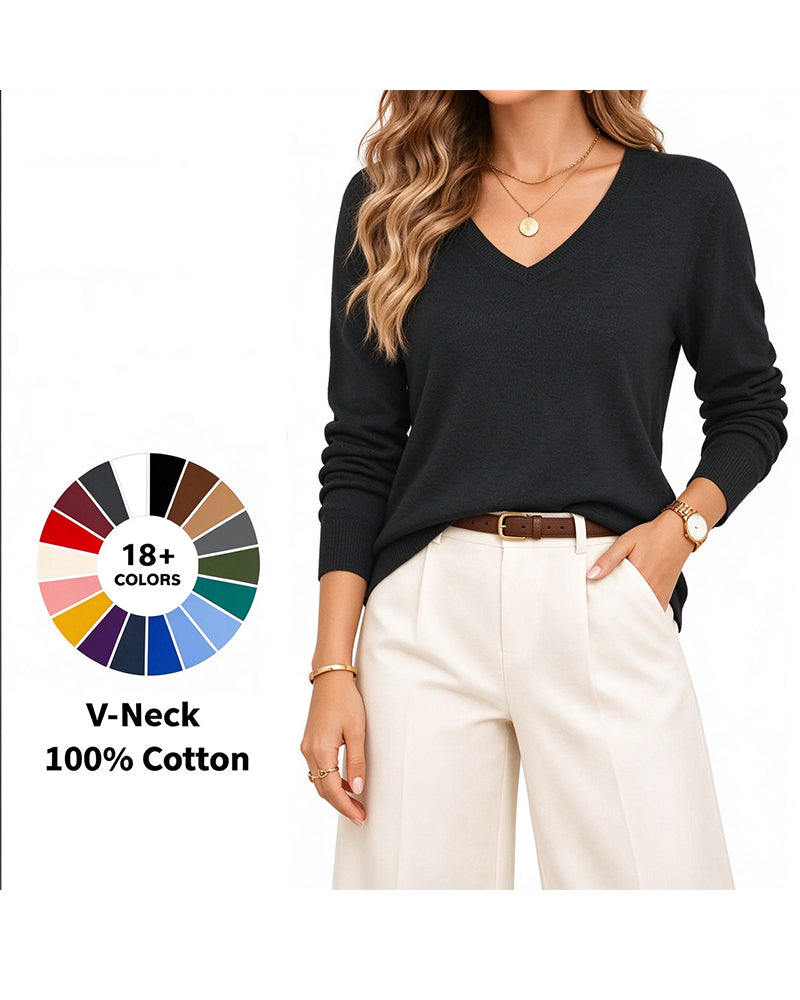 Pullover V-Ausschnitt Uni Langarm