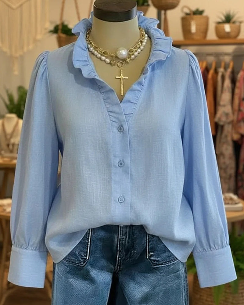 Bluse Elegant Spitze Rüsche Leinen