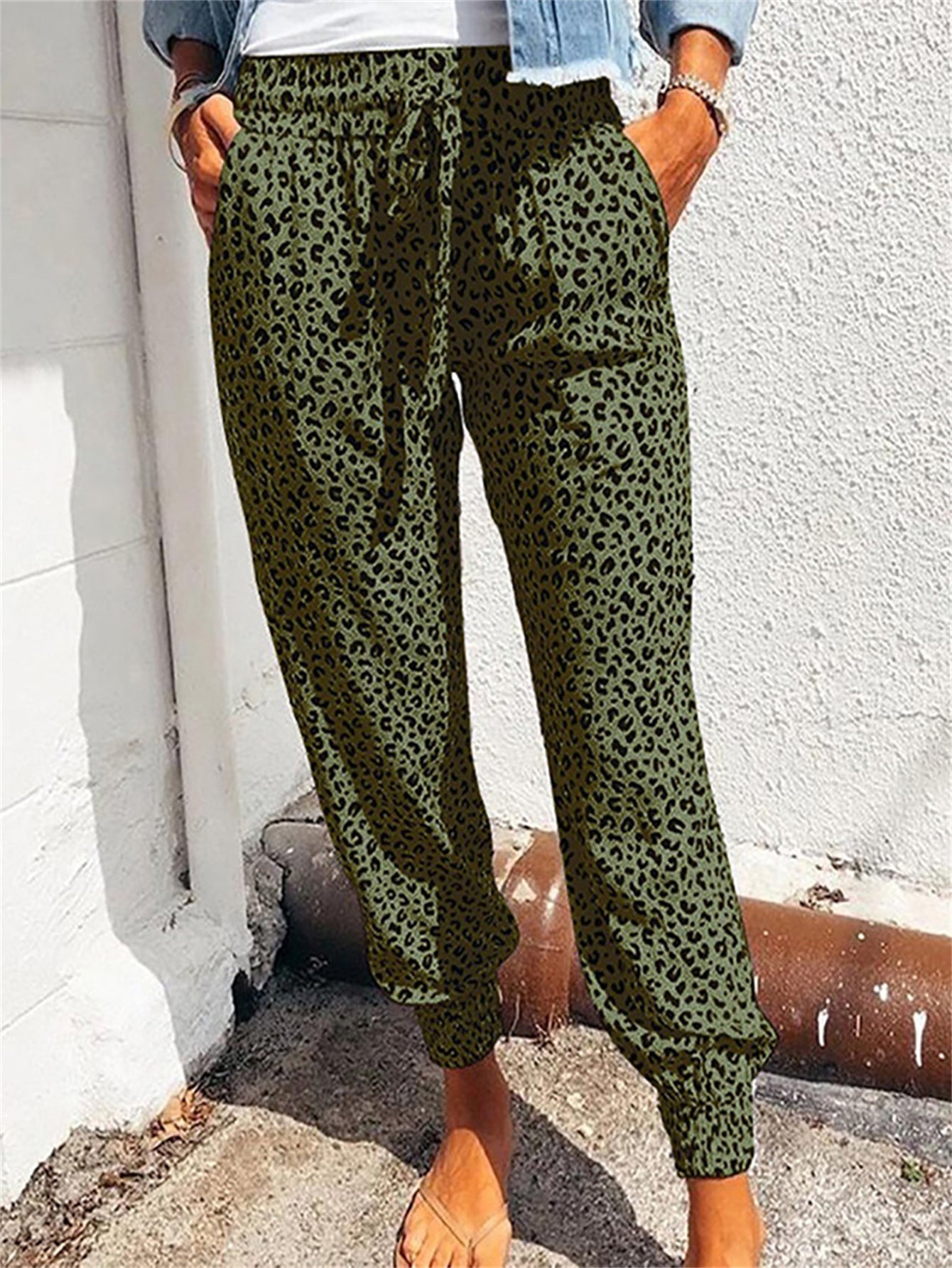 Green leopard print pants - Lea