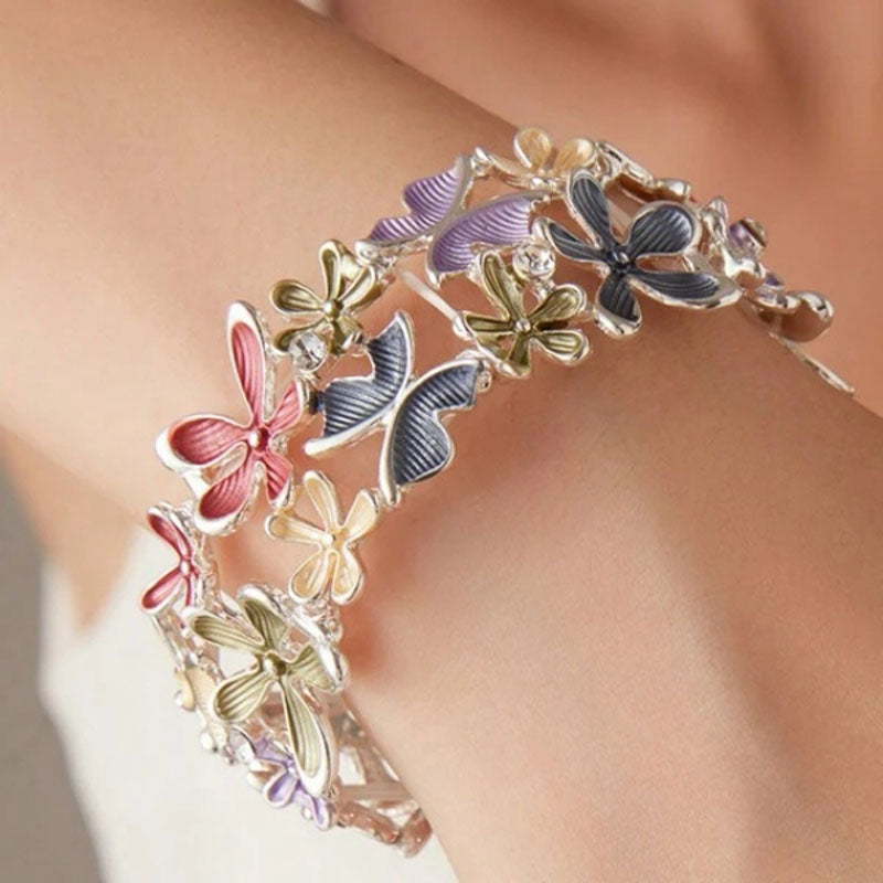 Buntes Schmetterlings-Blumen Armband Mehrfarbig