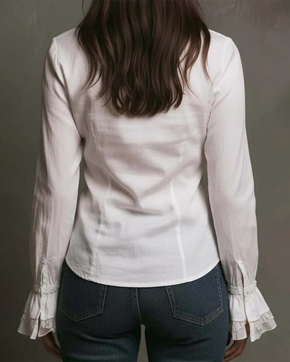 Bluse Spitzenbesatz Glockenärmel