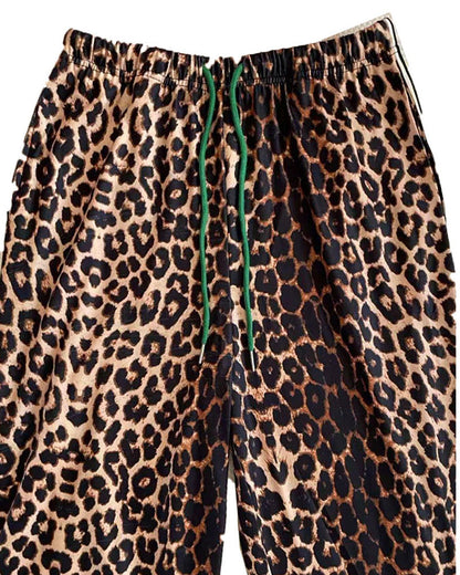 Hose Colorblock Leopardenmuster Kordelzug gerade geschnitten
