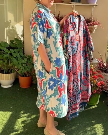 Hemdkleid Bohemian Print Loose Fit