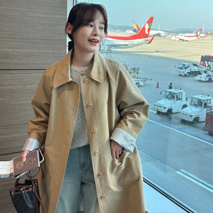 Long Button Down Trench Coat with Pockets for Women - Candida