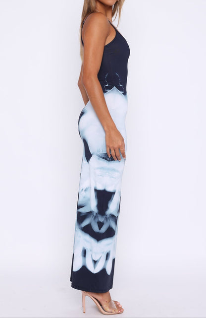 Miranda Maxikleid Graustufen-Blumenmuster