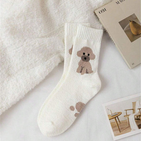 Lässige Socken Mit Cartoon-Hund Weiß