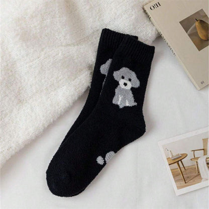 Lässige Socken Mit Cartoon-Hund Schwarz