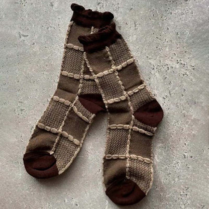 Vintage Kariert Socken Kaffee