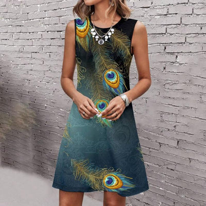 Kleid Mit Pfauenfeder-Print