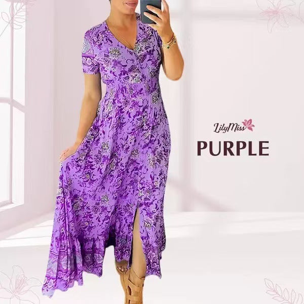 🌷🌷Kleid mit Blumendruck und V-Ausschnitt