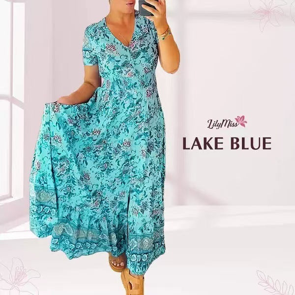 🌷🌷Kleid mit Blumendruck und V-Ausschnitt