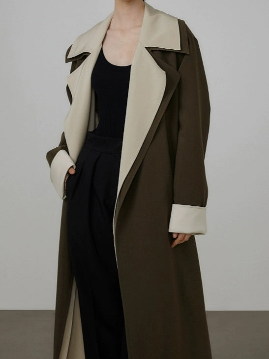 Contrast lapel collar Two-piece coat with belt