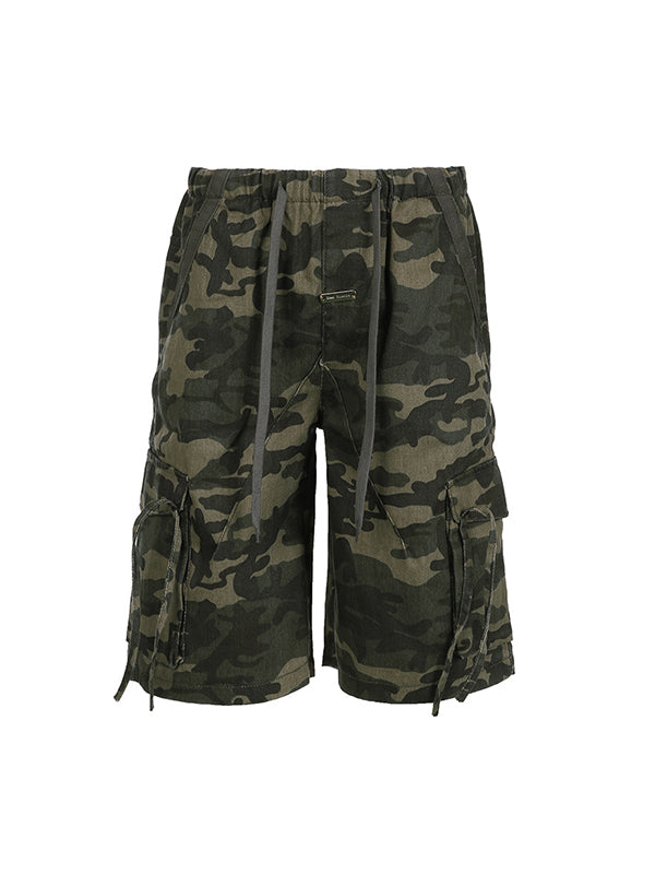 2000s Camouflage Kordelzug Dreidimensionaler Tasche Denim Shorts