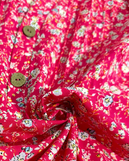 Bluse V-Ausschnitt Knopf Blumenprint