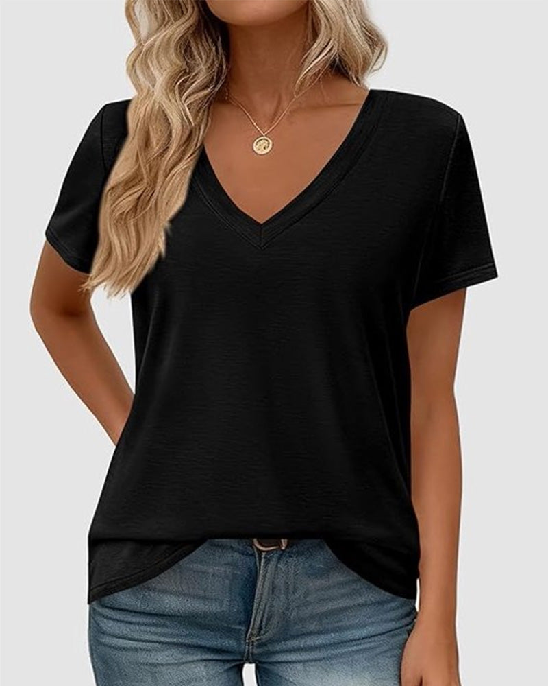 T-Shirt Pullover V-Ausschnitt Uni