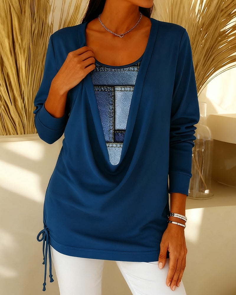 Top Schnürung Fake Zweiteilig Langarm