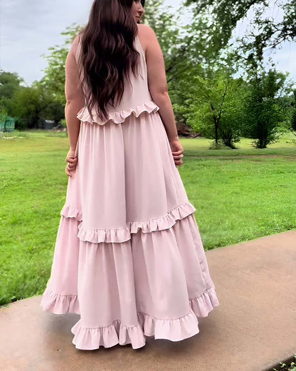 Langes Kleid Träger Rüschensaum