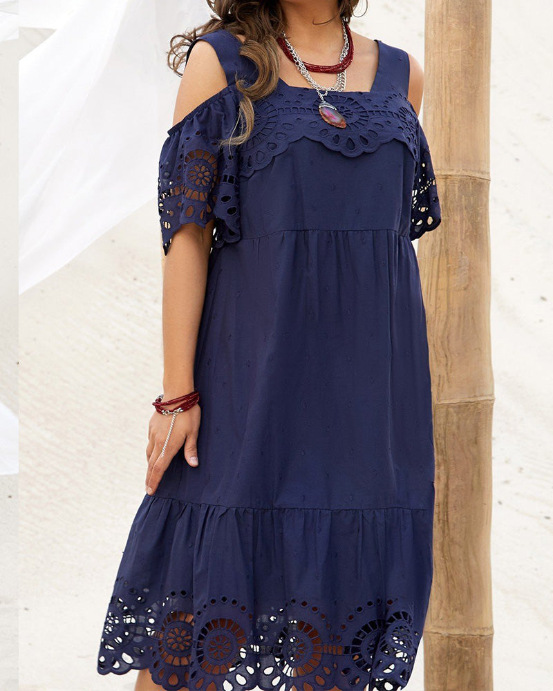 Kleid Schulterfrei Spaghettiträger Spitze