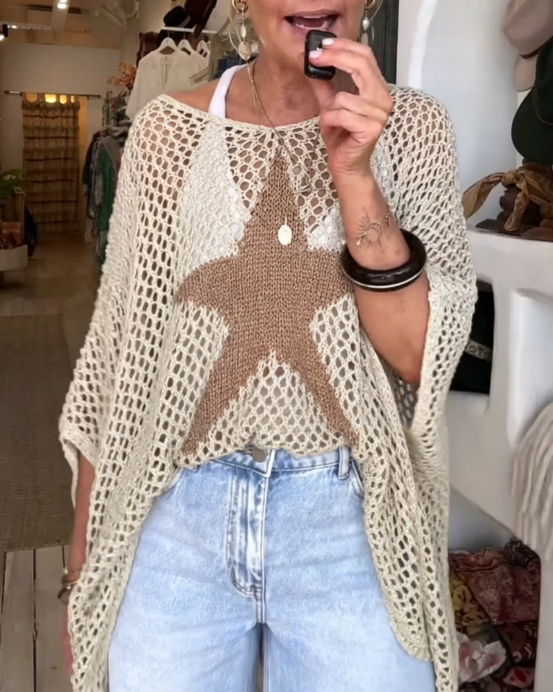 Pullover Durchbrochenes Sternmuster Locker