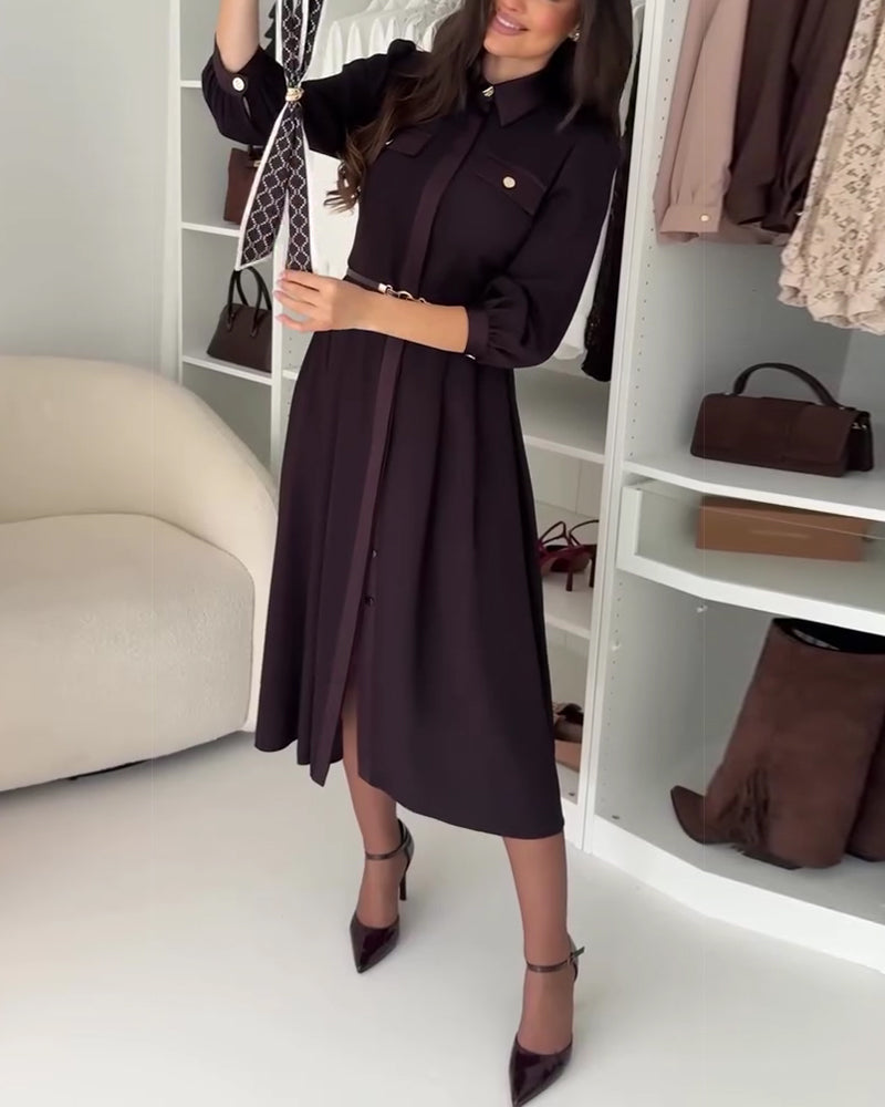 Kleid Elegant Revers Langarm