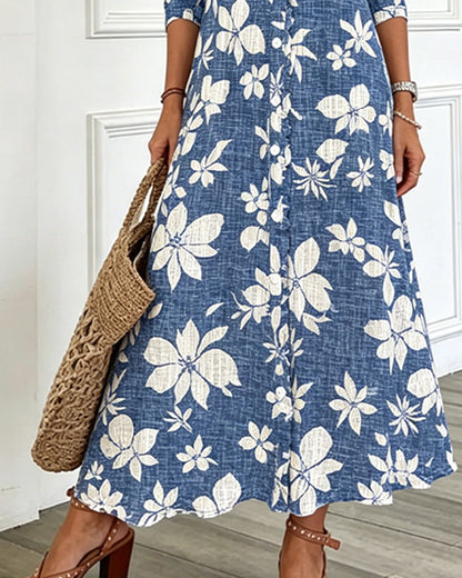 Kleid V-Ausschnitt Blumen Hemd
