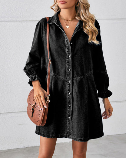 Langarm Patchwork Denim Kleid