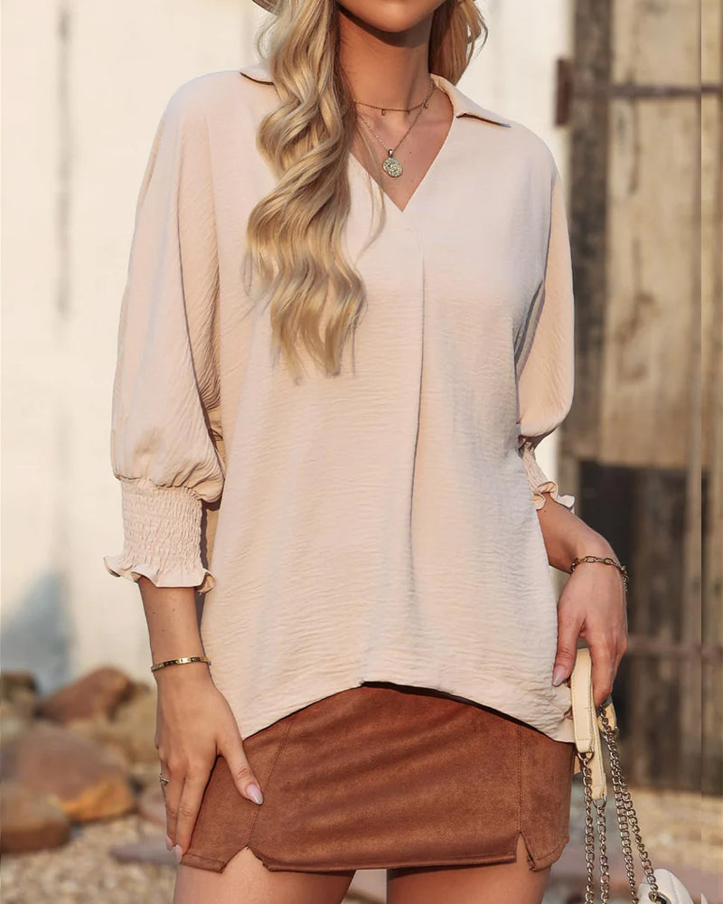 Bluse V-Ausschnitt Loose Fit 3/4-Arm