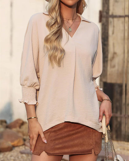 Bluse V-Ausschnitt Loose Fit 3/4-Arm