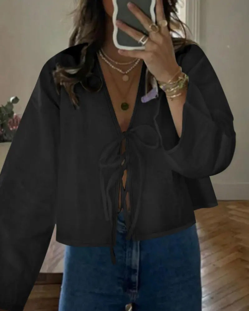 Bluse Tie V-Ausschnitt Sonnenschutz