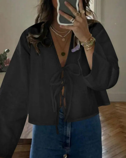 Bluse Tie V-Ausschnitt Sonnenschutz