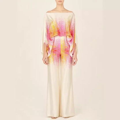 Multicolor Off-Shoulder Tie-Dye Jumpsuit with Wide Legs for Women - Rachele