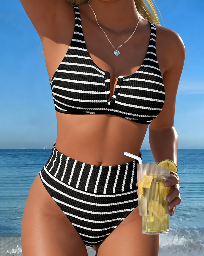 Bikini Schwarz Weiß Gerippt Streifen