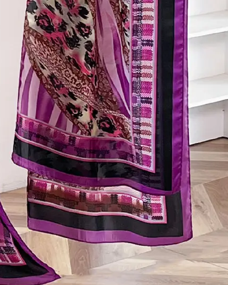 Set Damen Blumig Druck Lang Kleid & Schal