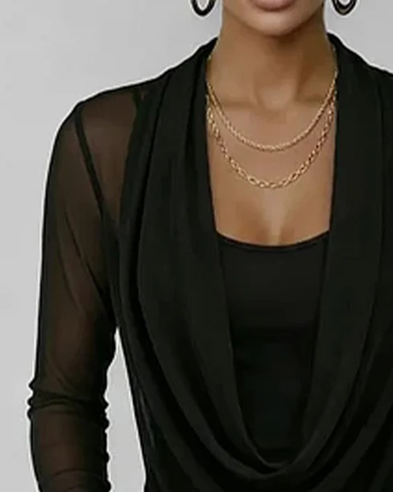 Oberteil Mesh-Ärmel Mock Neck Langarm