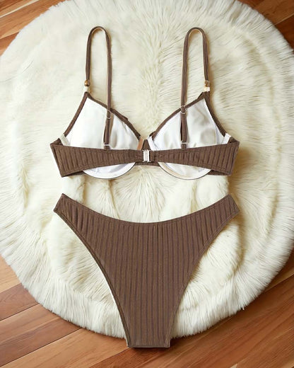 Bikini Gerippt Rüsche Uni