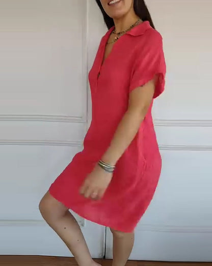 Kleid Knopfleistenkragen kurzärmlig einfarbig