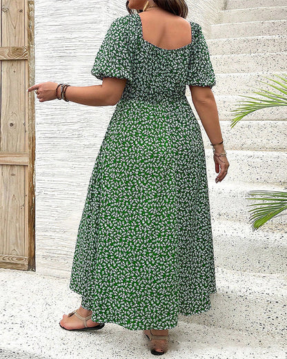 Kleid Kurzarm Schlitz Blumendruck