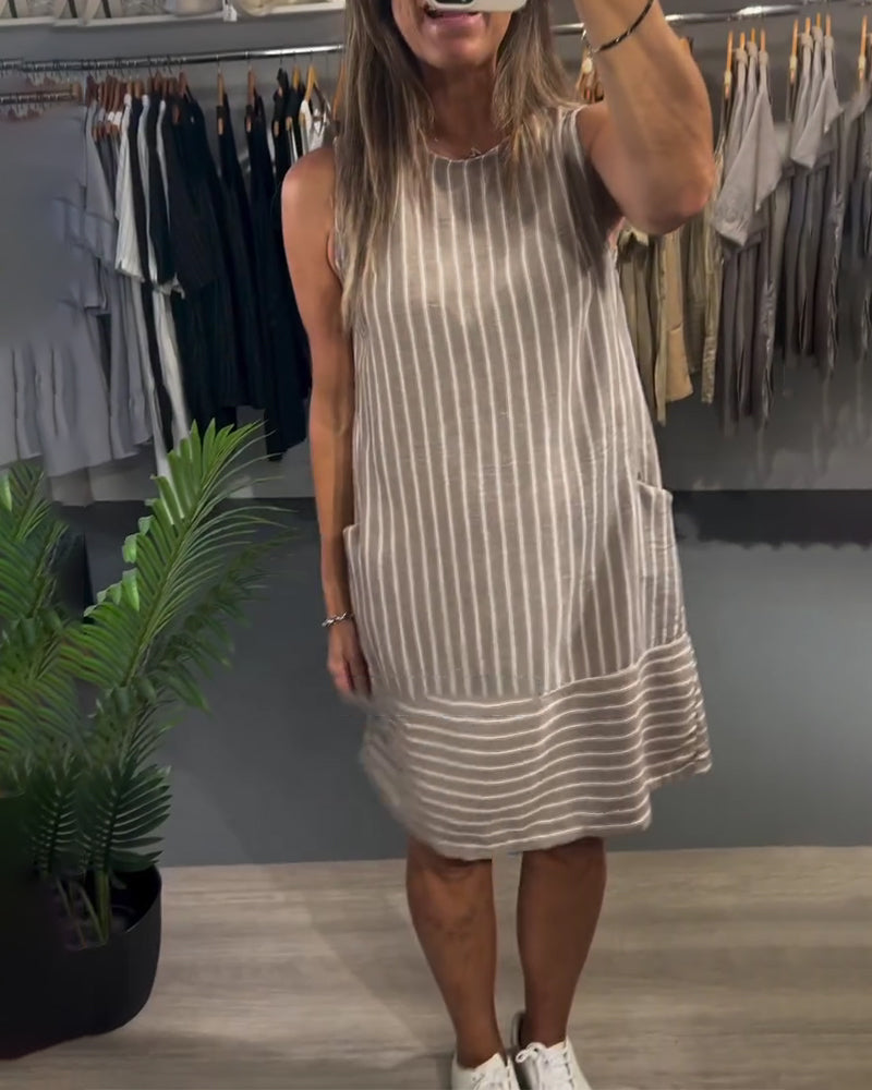 Kleid Ärmellos Tasche Gestreift