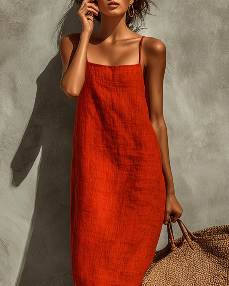 Kleid Einfarbig Spaghettiträger Maxi