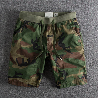 Camouflage shorts in olive green with drawstring and side pockets - Erik